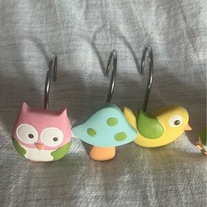🦉🍄🐥12 Shower Curtain Hooks- enchanted forest owl mushroom bird